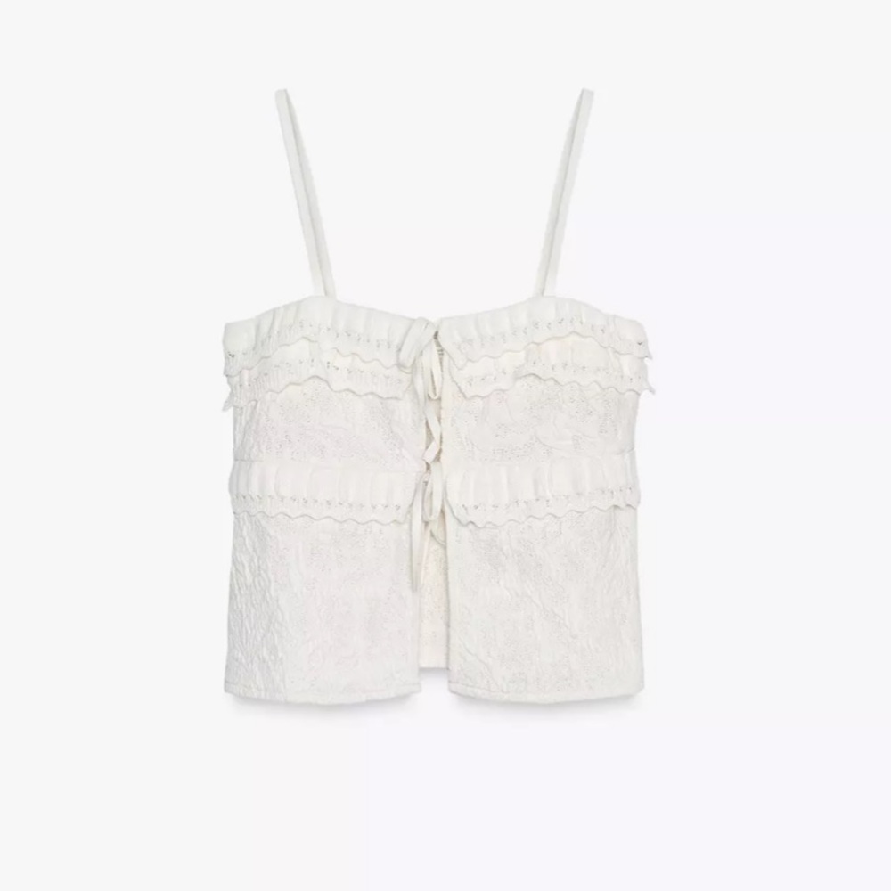 Zara White Lace Ruffle Top